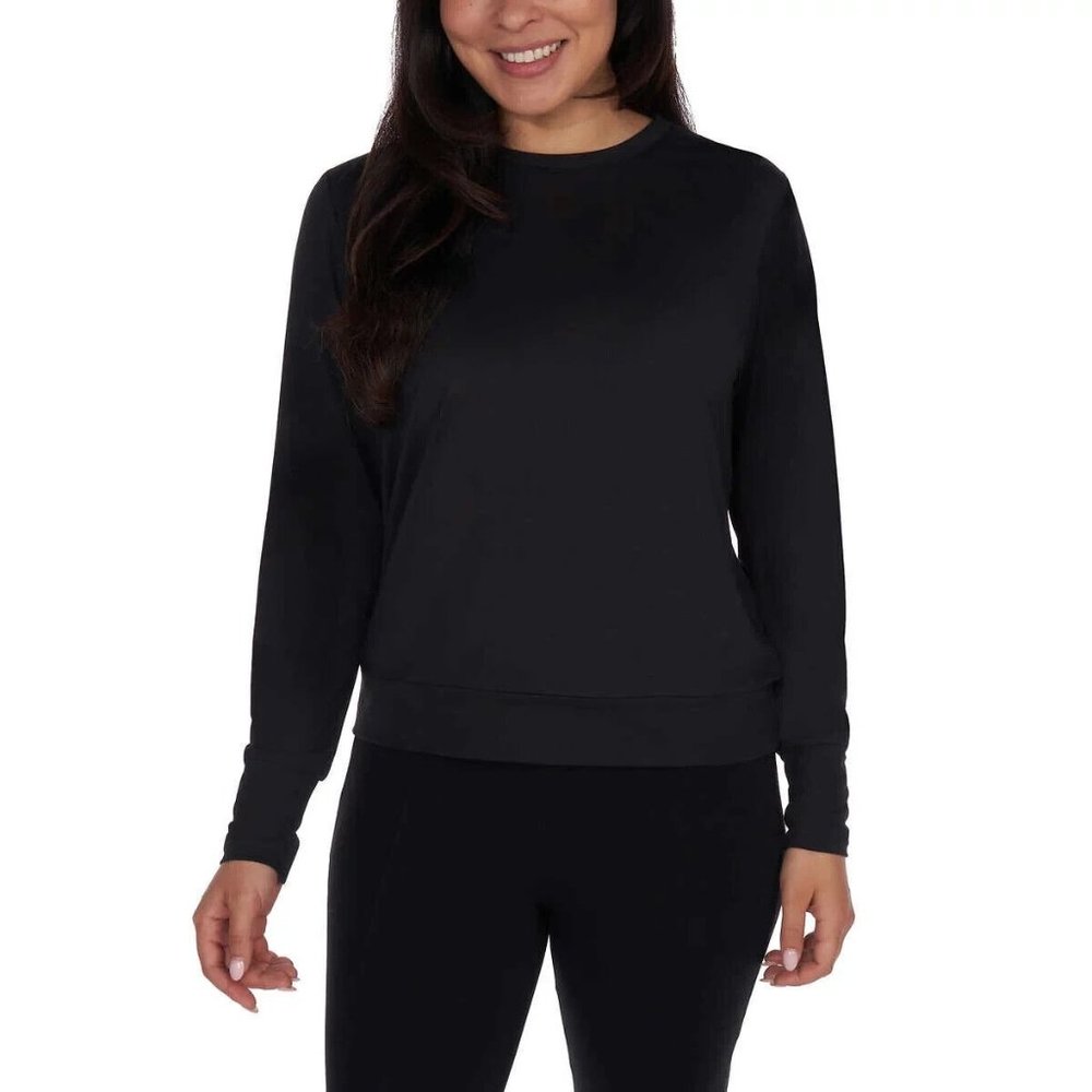 Lukka Lux Women's Relaxed Long Sleeve Crew Neck Pullover T-Shirt Black XL NWOT